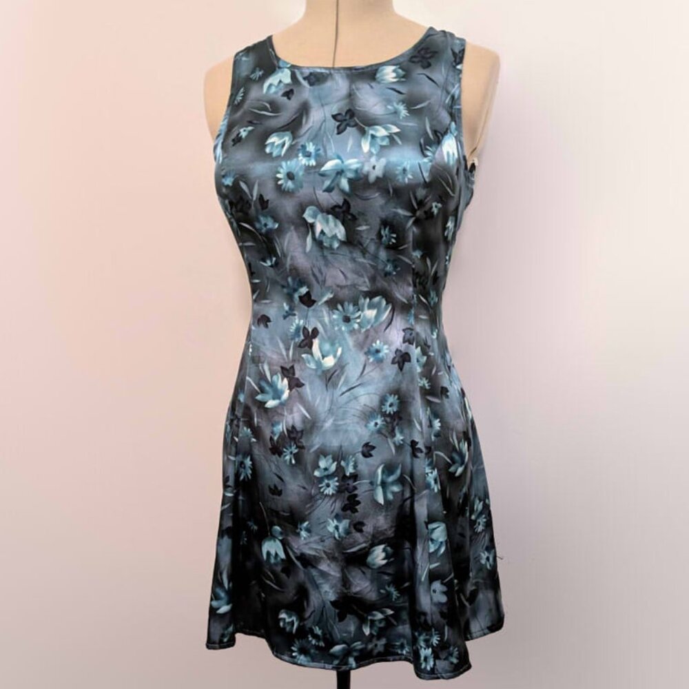vintage DBY teal grey floral sleeveless mini dress BNWT 7